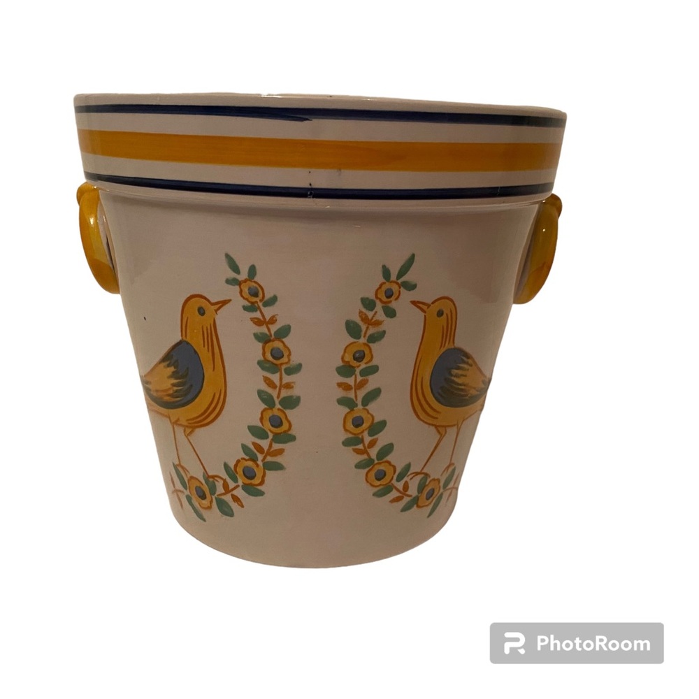 PORTO COLLECTION BY SHAFFORD PORTUGAL HAND PAINTED WHITE POTTERY PLANTER BIRDS